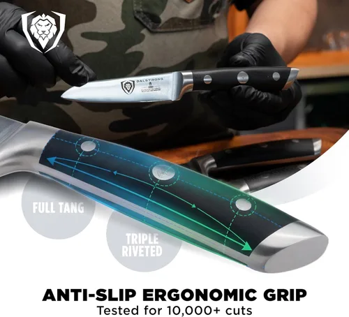 Vista 4 de DALSTRONG, cuchillo de pelar - serie Gladiator - acero alemán de alto carbono - 3.75 pulgadas.