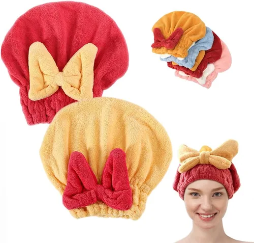 Vista 10 de 2 piezas de toalla absorbente para envolver el cabello húmedo, toalla de pelo de microfibra para mujer de secado rápido y engrosada, toallas de pelo