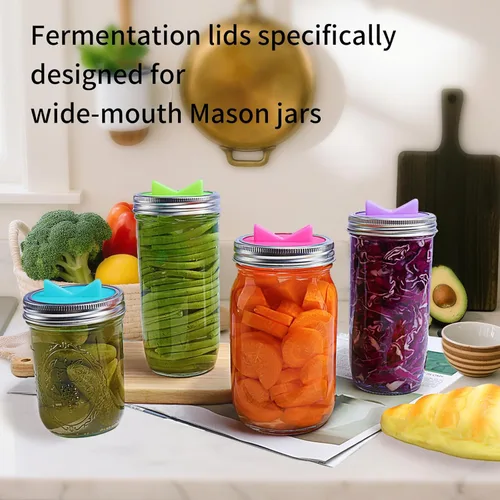 Vista 5 de Paquete de 1 kit de fermentación de tarros de vidrio para frascos de boca ancha, fermentación de chucrut de verduras con fácil agarre
