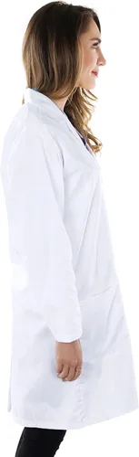 Vista 3 de NY Threads Abrigo de laboratorio profesional para mujer, abrigo médico largo de polialgodón de manga completa