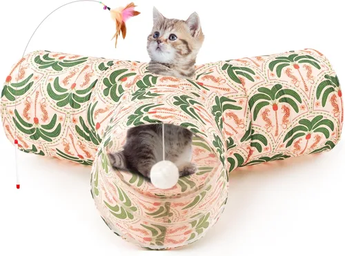 Vista 31 de Tempcore - Túnel para gatos con forma de tubo plegable de 3 vías, para interiores, juguete con forma de bola para mirar, para gato, cachorro