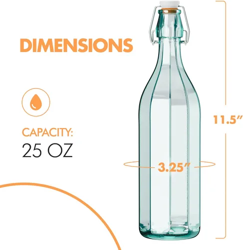 Vista 7 de Amici Home Botellas de vidrio herméticas facetadas Botellas de vidrio ecológicas con tapa abatible Botella de vidrio con tapa hermética Botellas