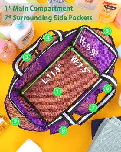 Vista 4 de Ocim Bolsa grande de malla portátil para botellas de champú de gran tamaño, plegable, de secado rápido, para dormitorio universitario, campamento