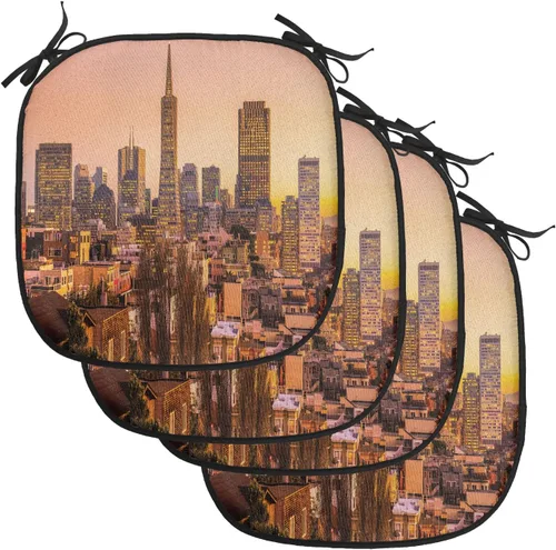 Vista 88 de Lunarable USA Chair Cushion Pad, American Cities Skylines Metropolis Architecture Sketch Style Hand Drawn Art Print, Seat Padding for Kitchen &