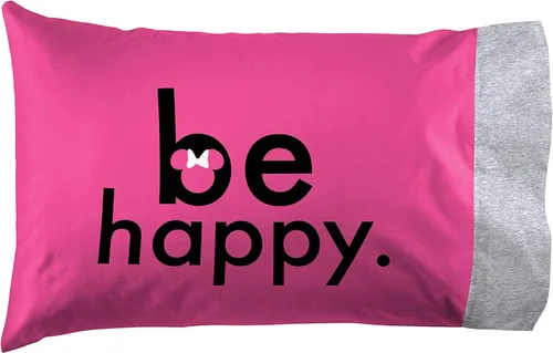 Vista 2 de Jay Franco Disney Minnie Mouse Be Happy 1 funda de almohada reversible individual – Ropa de cama infantil súper suave de doble cara