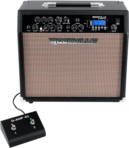Vista 12 de Rockville G-AMP - Amplificador combo de guitarra de 20W con Bluetooth, delay, entradas duales de guitarra, limpio/overdrive, controles de EQ