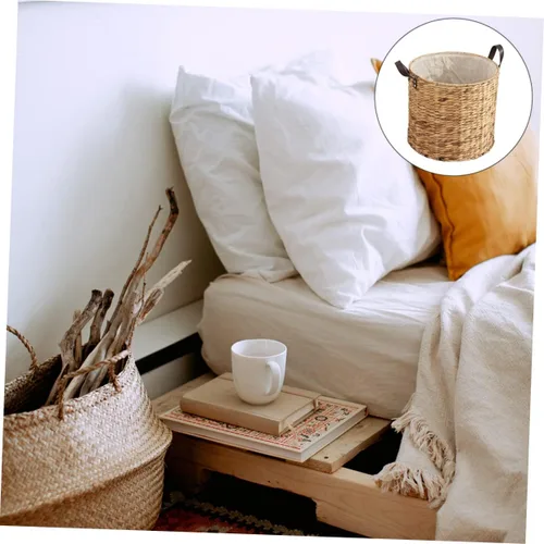 Vista 5 de Zerodeko Cesta de lavandería de mimbre, tejida a mano, lino de algodón natural, portátil, ahorro de espacio, accesorio de almacenamiento