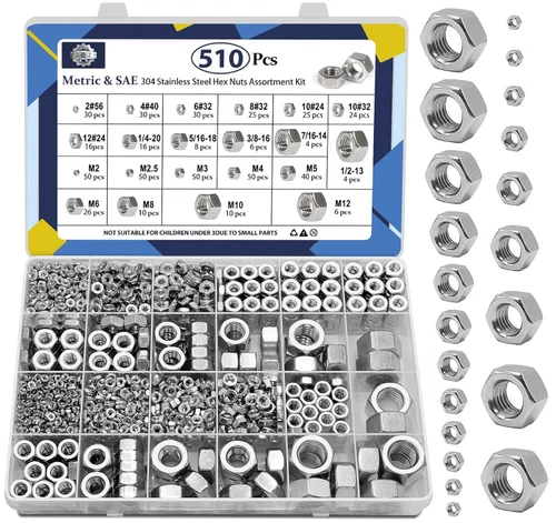 Vista 14 de ZQZ Juego surtido de tuercas hexagonales de acero inoxidable de 145 piezas M3 M4 M5 M6 M8 M10 M12 tuercas hexagonales métricas