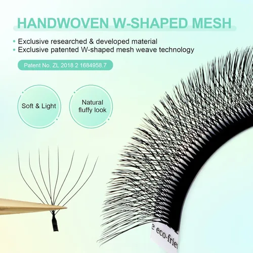 Vista 285 de NAGARAKU Extensión de pestañas en forma de W 3D con volumen en racimo, abanico prefabricado, pestañas postizas de visón sintético mate negro