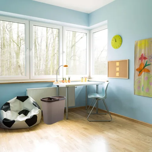 Vista 2 de Zerodeko Mini contenedores de basura dobles de plástico para cocina, 2 compartimentos, cubo de basura clasificado, cubo de basura para el hogar