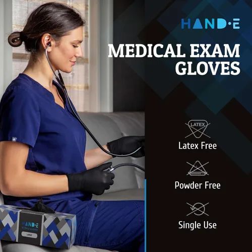 Vista 2 de Hand-E Touch Disposable Nitrile Gloves 1000 Count Case - Latex Free, Powder Free, Surgical Medical Exam Gloves -Bulk Supply