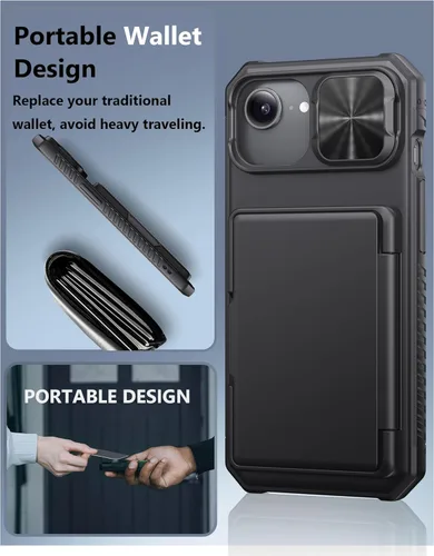 Vista 6 de ATATOO Funda tipo cartera para iPhone 16e, tarjetero integrado (3-5 tarjetas) bloqueo RFID y cubierta de cámara deslizante, protección de grado