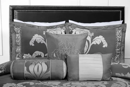 Vista 102 de Chezmoi Collection Juego de edredón floral de jacquard Royale de 7 piezas, matrimonial/doble, negro/dorado