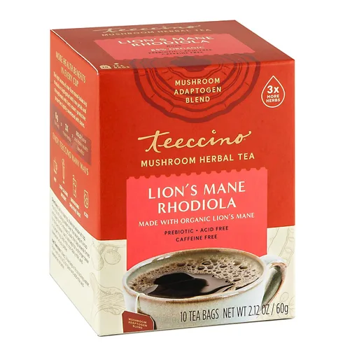 Vista 21 de Teeccino Lion's Mane Rhodiola Tea – Rosa – 25 bolsas de té té adaptogénico de hongos sin cafeína, 3 veces más hierbas que las bolsas de té normales
