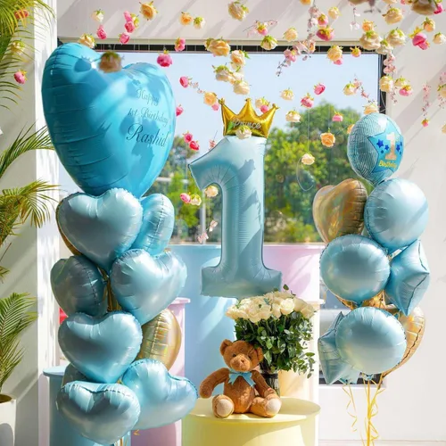 Vista 6 de Lovoir 10 globos de aluminio con forma de corazón azul bebé de 18 pulgadas, globos de amor para el día de San Valentín, cumpleaños, fiestas, bodas