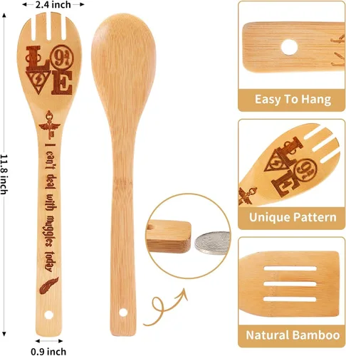 Vista 3 de Regalos para mujeres, accesorios de cocina, cucharas de madera para utensilios de cocina, juego de 7 cucharas mágicas para bodas y inauguración