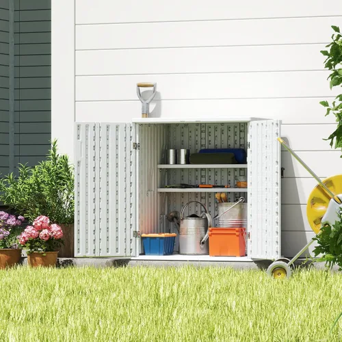 Vista 5 de EHHLY Gabinete de Almacenamiento Pequeño y Resistente para Exterior Impermeable, Gabinete de Almacenamiento de Garaje de 14 pies cúbicos con 2