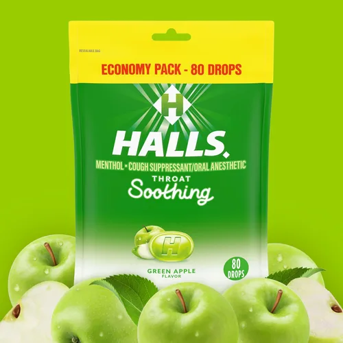Vista 8 de Caramelos para la garganta Halls con sabor a manzana verde, paquete económico, 80 caramelos