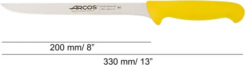 Vista 2 de Arcos Cuchillo de filete de acero inoxidable nitrum de 8 pulgadas y hoja de 7.874 in. Cuchillo afilado para filetear carne y pescado. Mango Amarillo