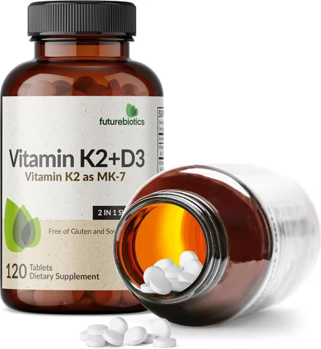 Vista 5 de Futurebiotics Vitamina K2 con D3, soporte 2 en 1, 5000 UI de vitamina D3 y 90 mcg de vitamina K2 MK-7 sin OMG, 120 tabletas