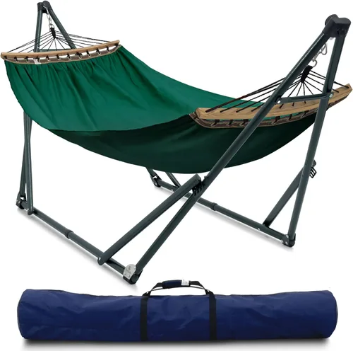 Vista 21 de Tranquillo Hamaca doble universal con soporte incluido para 2 personas/soporte plegable para hamaca de 600 libras de capacidad, estuche portátil