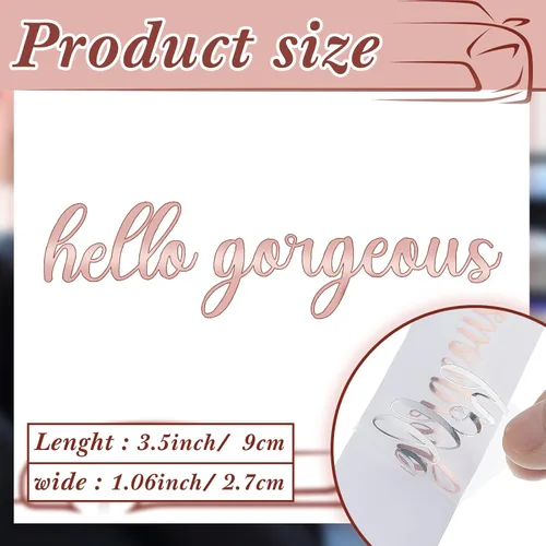 Vista 2 de 4 calcomanías de espejo retrovisor con texto en inglés Hello Gorgeous Mirror para espejo retrovisor, calcomanía de pared en miniatura, regalo