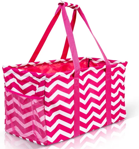 Vista 35 de Bolsa de utilidad extragrande Lucazzi - Cesta de lona rectangular plegable reutilizable con marco de alambre con dos bolsillos exteriores