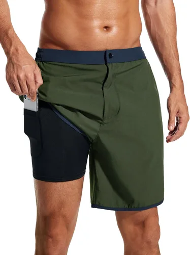 SILKWORLD Mens 2 in 1 Swim Trunks Quick Dry 7 Inch Beach Shorts with Compression Liner and Pockets