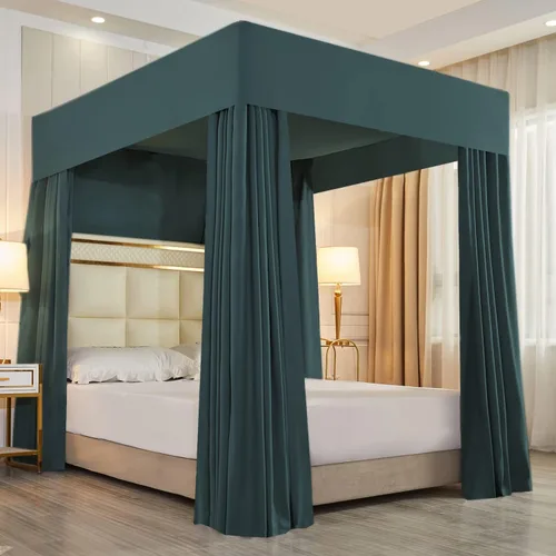 Mengersi Cortinas de cama con dosel para decoración de dormitorio, no incluye postes (matrimonial, verde oscuro)