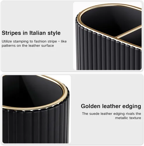 Vista 8 de KINGFOM Makeup Brush Holder Organizer with Divider, PU Leather Vanity Brush Holder for Bathroom Countertop & Dressing Table, Cosmetic Desktop