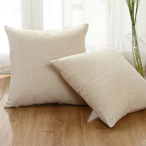 Vista 3 de Juego de 2 fundas de almohada decorativas de lino para sofá y dormitorio, fundas de almohada para exteriores con cremallera de 16 x 16 pulgadas