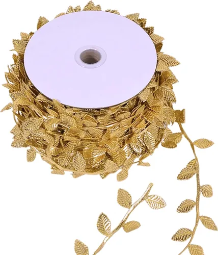 Vista 6 de Guirnalda de hojas de oro artificial de 20 yardas para manualidades, guirnalda de fiestas, bodas, enredaderas artificiales