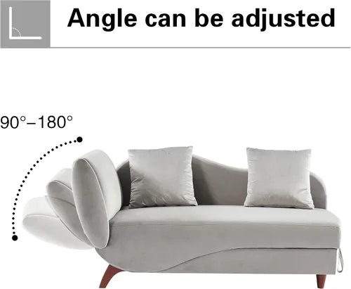 Vista 5 de NOSGA Chaise Lounge funcional para interiores con almacenamiento2 almohadas y patas de madera maciza, sofá reclinable de terciopelo moderno