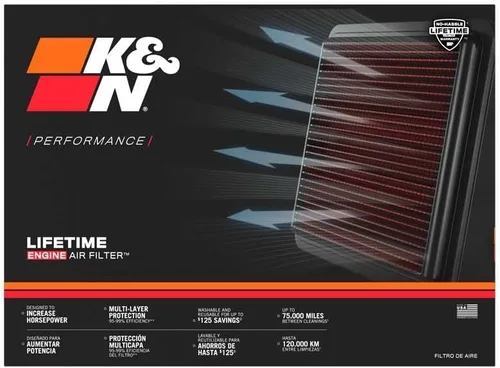 Vista 3 de K&N Filtro de aire de motor original de alto flujo: aumento de potencia: Premium, lavable: compatible con Jeep 2020-2023: Gladiator, Wrangler JL