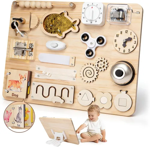 Montessori - Tabla grande para niños pequeños, juguetes de actividad sensorial de madera