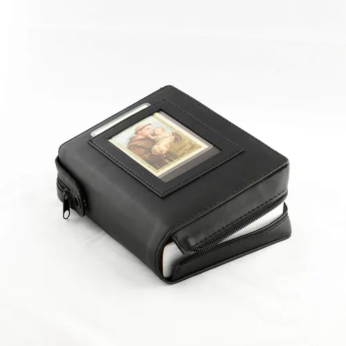 9777/W- Funda Breviare de piel auténtica con ventana + tarjeta SANTA gratis.
