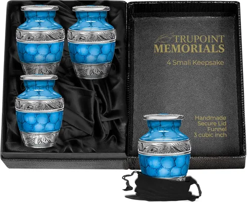 Forever Remembered Classic Azul Pequeño Mini recuerdo de cremación urnas para cenizas humanos – Set de 4 – Encontrar la paz y confort Everytime You