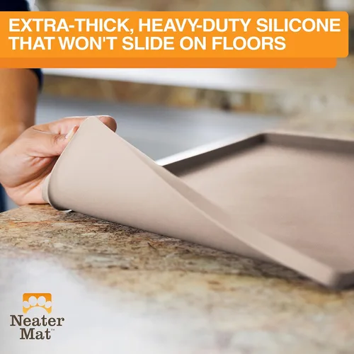 Vista 23 de Neater Pet Brands Neater Mat Tapete de comida para gatos y perros, mantel individual de silicona impermeable y sin BPA con borde elevado para debajo
