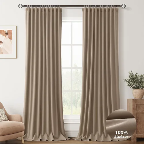 Vista 13 de Beige White 100% Blackout Curtains 84 Inch Length for Bedroom Back Tab Thick Heavy Black Out Linen Drapes Farmhouse Rustic Living Room Thermal