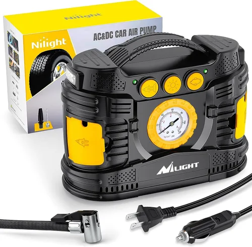 Vista 27 de Compresor de aire portátil Nilight para neumáticos de automóvil de 12V DC con manómetro digital 150PSI, Bomba de neumáticos automática con luz LED