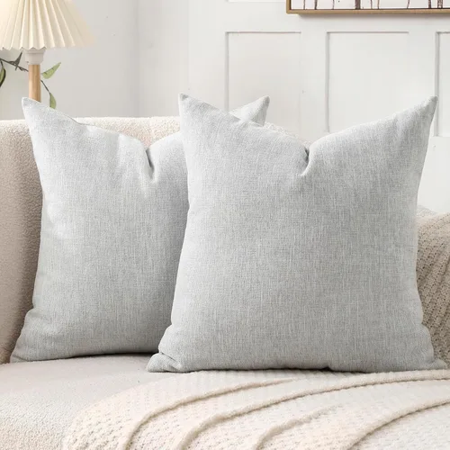Vista 16 de Jepeak - Juego de 2 fundas de almohada de lino de arpillera de 16x16 pulgadas, fundas decorativas estilo casa de campo rústicas, neutras, cuadradas