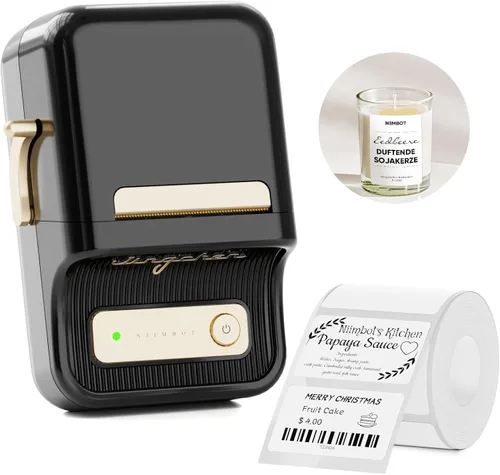 NIIMBOT Máquina de etiquetas B21, impresora térmica de etiquetas, etiquetas portátiles sin tinta para el hogar, oficina, negocios, con 1 paquete de