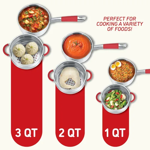 Vista 7 de Concord Cacerola de acero inoxidable SIMPLE POUR con nivel de vapor. Tapa de vidrio ventilada. Cuenta con boquillas de vertido dobles