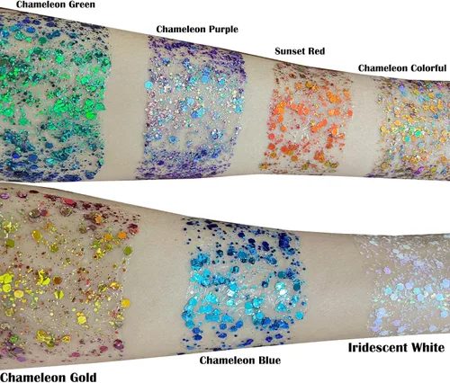 Vista 8 de MEICOLY Chameleón brillo blanco iridescente para el cuerpo, pintura de brillo para la cara de Halloween con temática de hielo para actuación aérea