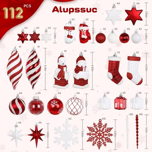 Vista 2 de Alupssuc Juego de 112 adornos de bolas de Navidad, bolas de plástico inastillables, pingüino de Navidad, oso polar para árbol de Navidad