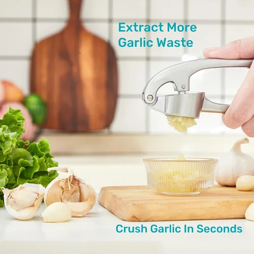 Vista 2 de HiramWare Prensa de ajo, trituradora de ajo de cocina a prueba de óxido con mango ergonómico, trituradora de jengibre con buen agarre, fácil