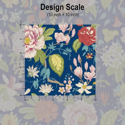 Vista 7 de Blooming Wall DPYB30 - Papel tapiz autoadhesivo, diseño de maganolia retro sobre fondo azul, extraíble, autoadhesivo, 14.5 pies cuadrados/rollo
