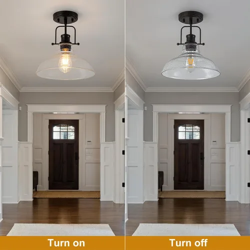 Vista 3 de WILON Lámpara de techo rústica de granja, luz de techo de vidrio semillado, luces de techo semiempotradas óxido, accesorios de iluminación