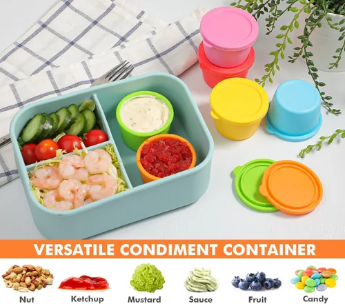 Vista 5 de KOLUTI Recipiente de silicona antiadherente para aderezo de ensalada de 2.4 onzas, paquete de 6 cajas de almacenamiento de salsa pequeña