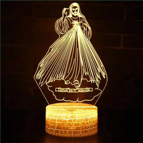 Vista 3 de Lámpara de mesa con luz nocturna de Jesús 3D, lámparas de ilusión óptica, 7 luces que cambian de color, lámpara de mesa LED, Navidad, hogar, amor